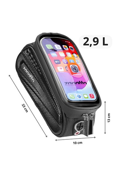 zagatto Frame Bag, Zagatto®, Carbon Black, 2.9L, Touchscreen Phone Holder, Waterproof, ZG963