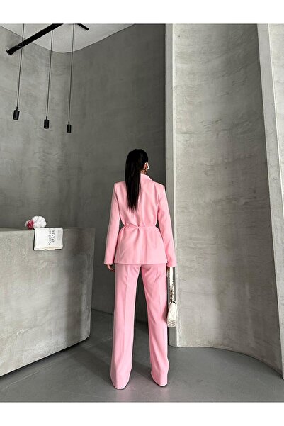 MYGİYİMİSTANBUL Belden Bağlamalı Blazer Ceket Pantolon Takım