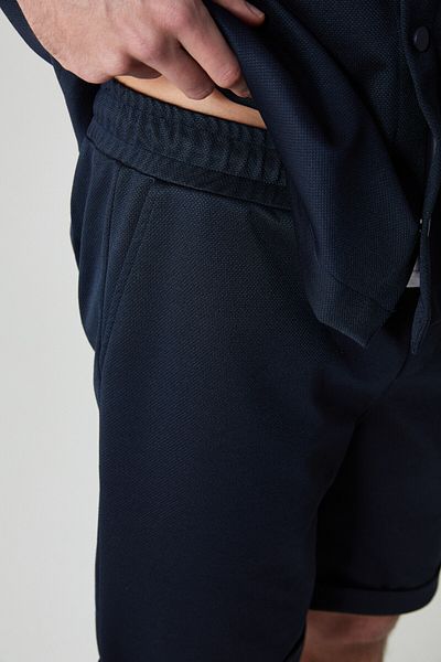 GRIMELANGE Ardian Men's Comfort Fit Pocket Cord Elastic Waist Navy Blue Shorts & Bermuda