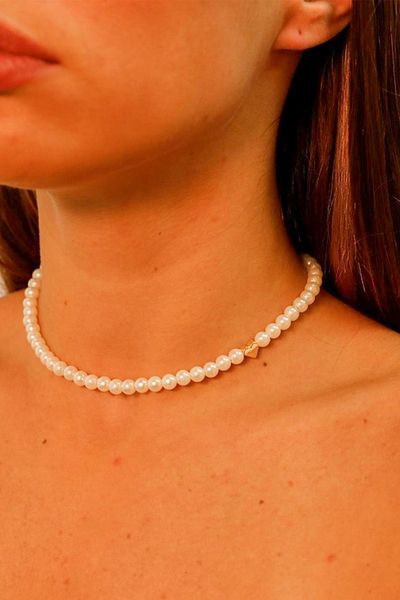 Modex Heart Figured Row White Pearl Necklace (32cm)
