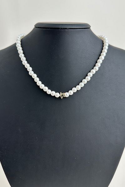 Modex Star Figured Row White Pearl Necklace (32cm)