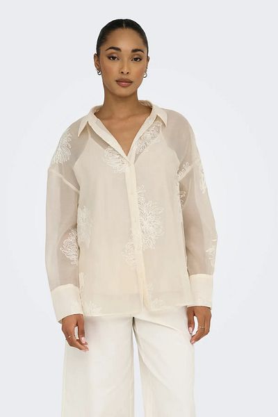 ONLY Women's Onloregon Inner Blouse Embroidery Detailed Shirt 15350694 Beige