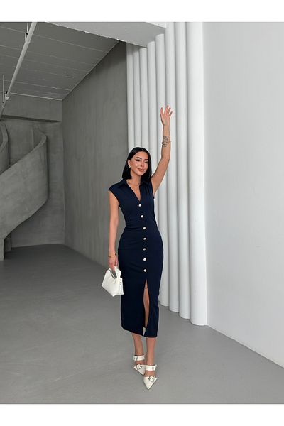badibadii Rochie cu guler polo cu nasturi aurii