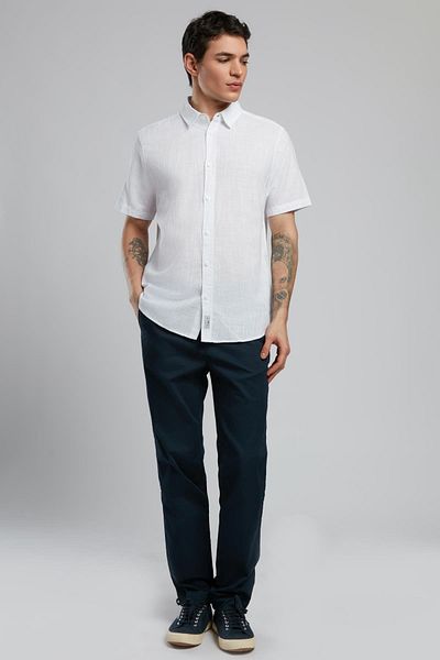 Lee Cooper قميص Andre رجالي منسوج بأكمام طويلة باللون الأبيض