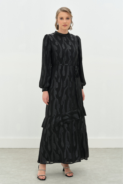 gaze VOLANLI SİMLİ ŞİFON ELBİSE