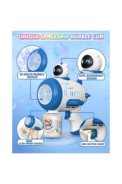 OEM Jucarie interactiva, Pistol cu bule de sapun, luminite si alimentare cu baterii, Albastru/Alb