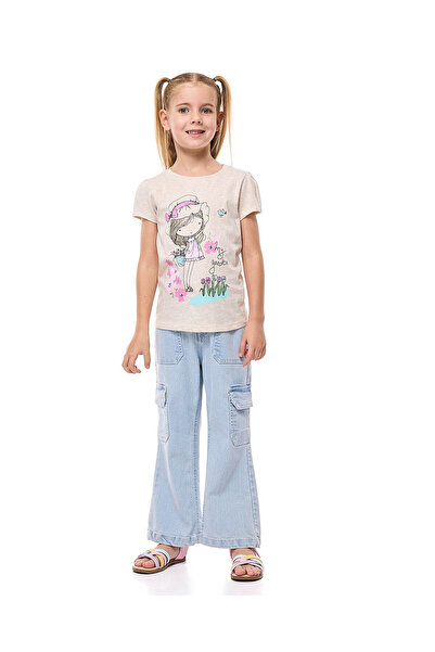 R&B Washed Cargo Flared Jeans with Button Closure