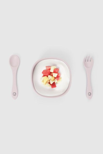 Little Gusto Silicone Vacuum Pink Food Plate and Fork Spoon Set