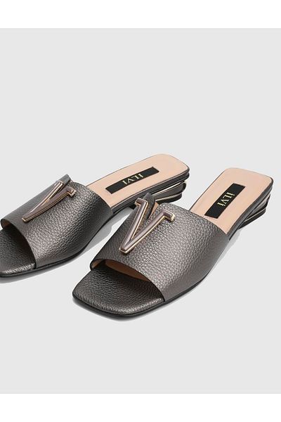 İLVİ Egeria Floter Leather Gray Women's Slippers