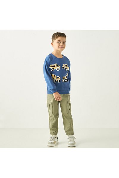Juniors Car Print Sweatshirt With Long Sleeves And Crew Neck