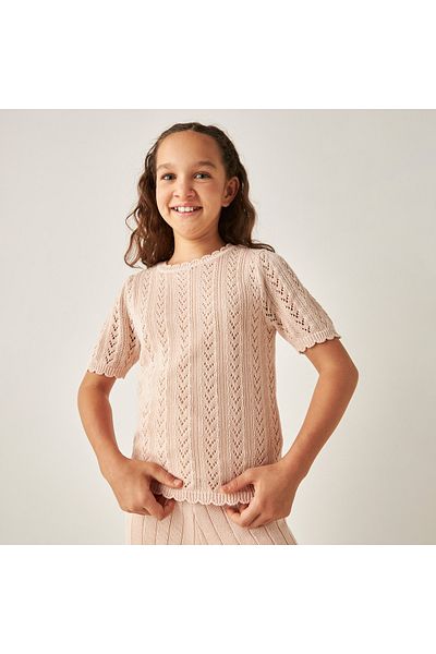 ELIGO Textured Top With Crew Neck And Short Sleeves