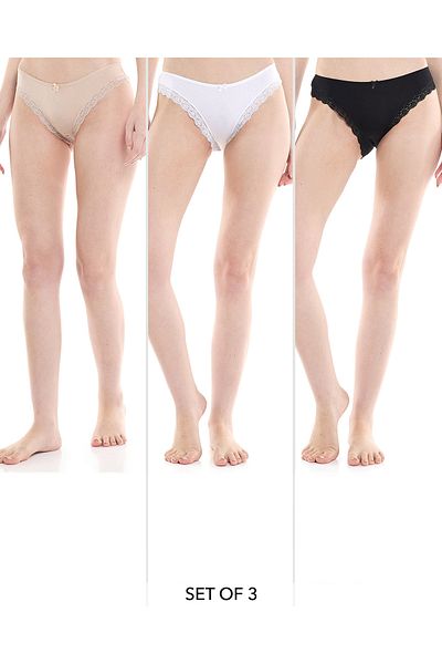 R&B Pack of 3 Lace Trim Brazilian Briefs