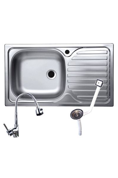 Italbox Chiuvetă de bucătărie din oțel inoxidabil + baterie + sifon de preaplin, 43,5x76 cm, cuvă stângă