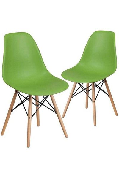 Taimi Pack of 2 Modern Style Plastic Dining Chair Mid Century Modern DSW Chair, Shell Lounge ,Green