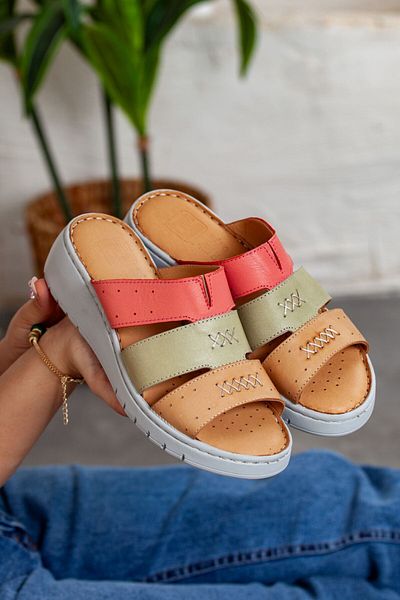 DERİMİSS Women's Genuine Leather Extra Padding Heeled Orthopedic Slippers