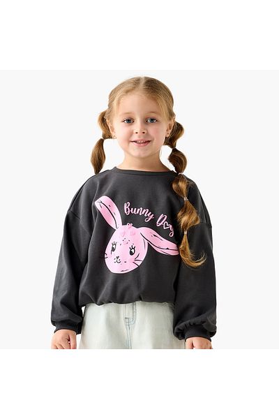 Juniors سويت شيرت بطبعة أرنب وأكمام طويلة