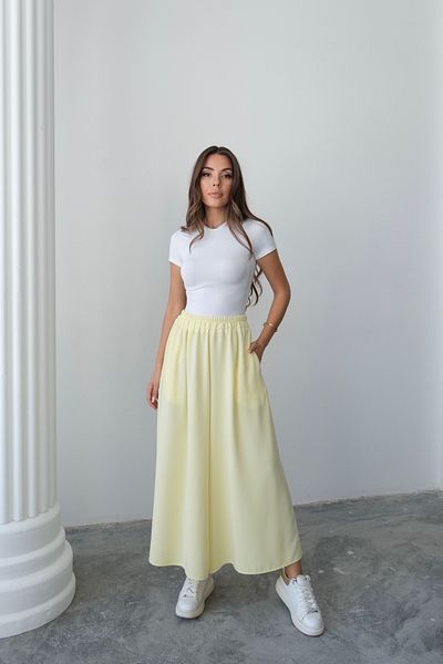 Hatun Atila Wide Cut Flared Double Crepe Trouser Skirt with Elastic Waist - Yellow