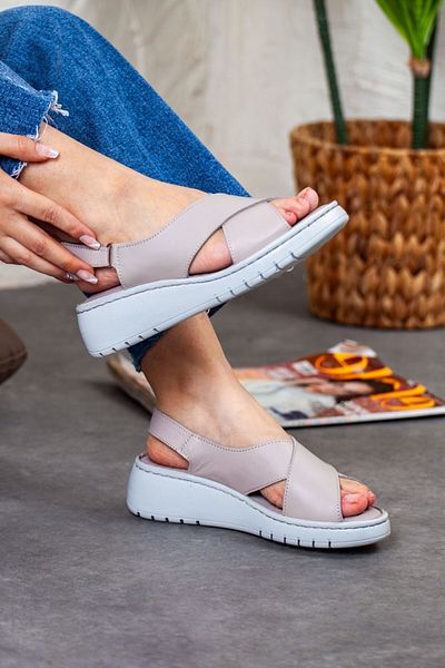 DERİMİSS Women's Genuine Leather Orthopedic Wedge Heeled Sandals