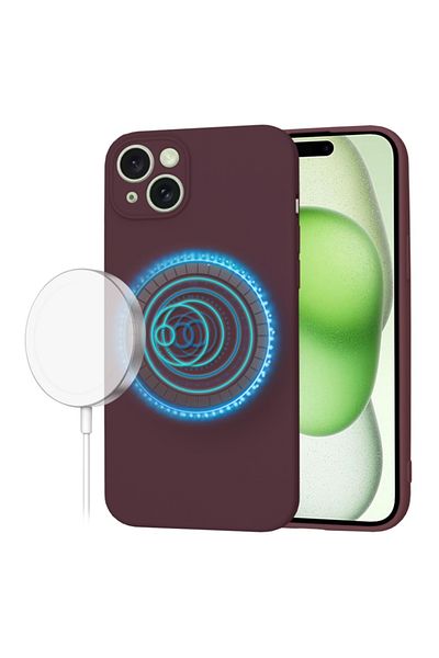 SKYDDAR INNOVATION Case for iPhone 15 Plus, from Velvet Silicone, SoftFlex Magsafe, Burgundy, sticker set