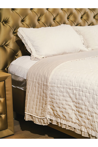 Dainty Home -lara- Bej Renk Fırfırlı Tek Kişilik yatak örtüsü Takımı