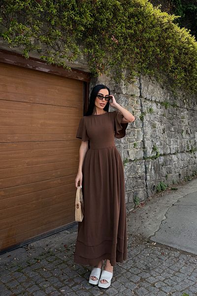Seda Yalçın Atelier Coffee Sleeves Draped Waist Fitted Dress