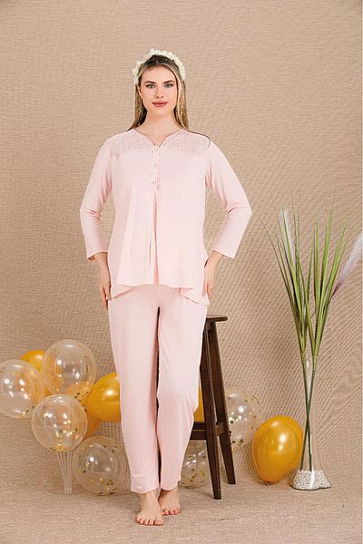 LADY'ES Pink Lace Detailed 2-Piece Maternity/Set