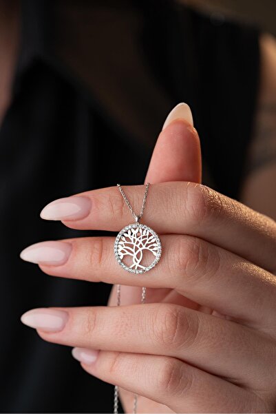 Nereze 925 Ayar Gümüş Rodyum Kaplama Hayat Ağacı Kolye