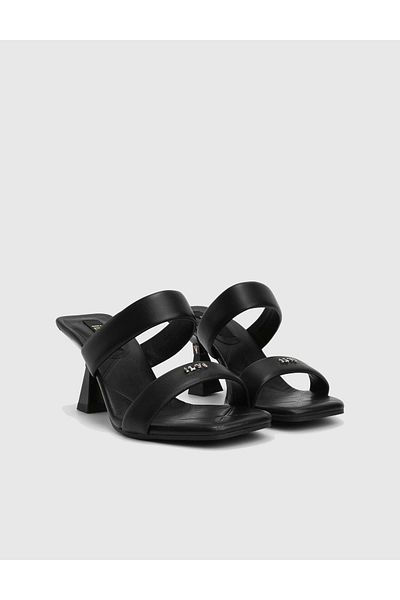 İLVİ Downey Genuine Leather Black Women's Heeled Slippers