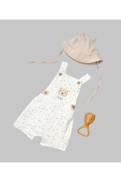 LİTTLE ANGELS Organik Erkek Bebek Salopet Şapka Takım