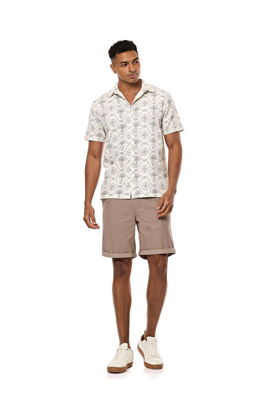 R&B Patterned Shirt with Spread Collar and Short Sleeves