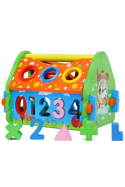 OEM Montessori educational toy, Wooden house with numbers and geometric shapes, 3 in 1, 20 pieces