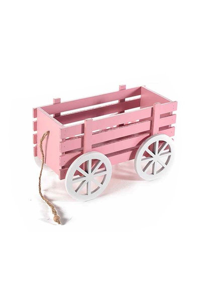Decorer Ροζ ξύλινο διακοσμητικό καρότσι 24 x 13 x 15 εκ.