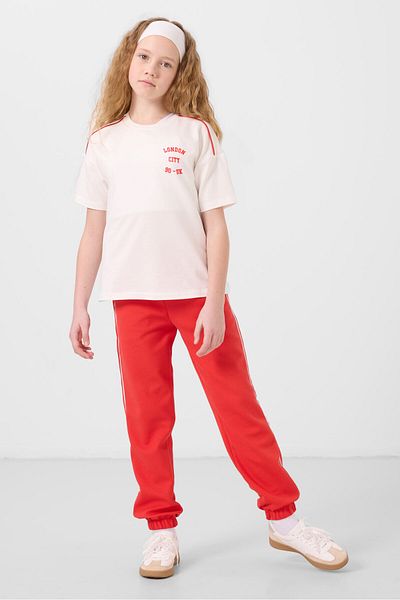 TOMMY LIFE Ecru-Fiesta O Neck Printed Rubberized Long Standard Fit Girl's Tracksuit - 75186