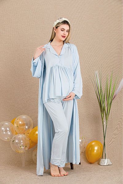 LADY'ES Baby Blue Dressing Gown 3-Piece Maternity/Set
