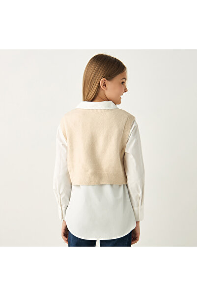 Juniors Pearl Embellished Sleeveless Cardigan With Round Neck