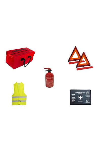 motor starter Kit Siguranta Auto Omologat, Geanta depozitare, Trusa medicala, Stingator pulbere P1, Vesta, Triungh
