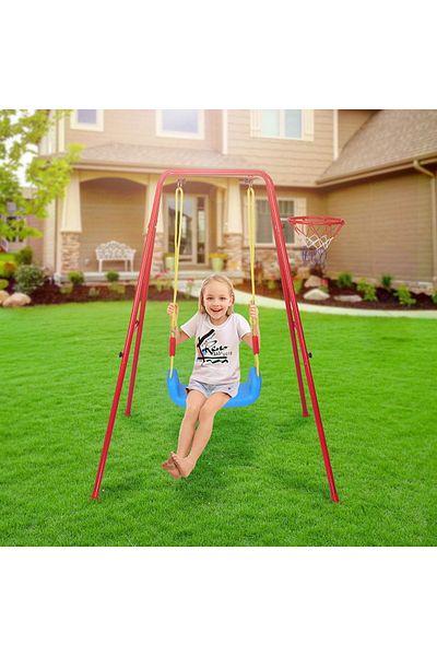rexa 2-In-1 Comfortable Swing With Basketball Hoop Playground Equipment For Kids