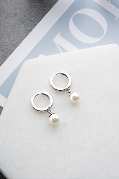 Nereze 925 Ayar Gümüş Rodyum Kaplama İnci Sallantılı 10 mm Tamtur Küpe