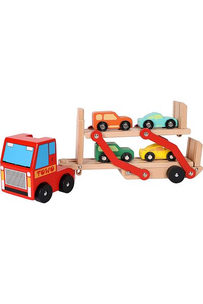 OEM Wooden Truck Toy with Platform and 4 Cars