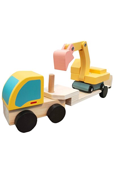 OEM Jucarie Camion cu platforma si 1 excavator din lemn