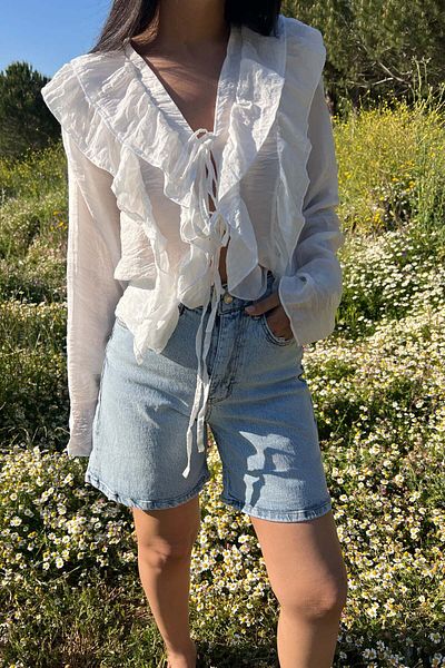 Seda Yalçın Atelier White Long Sleeve Ruffle Blouse