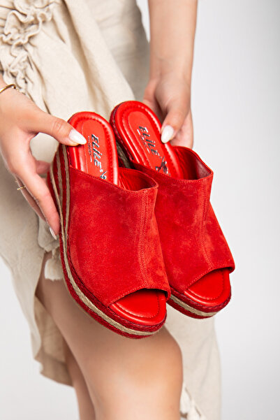Elile Shoes Genuine Leather Suede Wedge Heel Slippers from 33-34-35 to 41-42-43-44-45