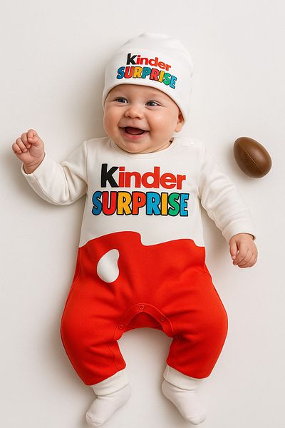 İZYALİF BABY Girl Boy Baby Kinder Surprise Long Sleeve 2 Piece Jumpsuit with Hat Concept Shooting Newborn Cotton