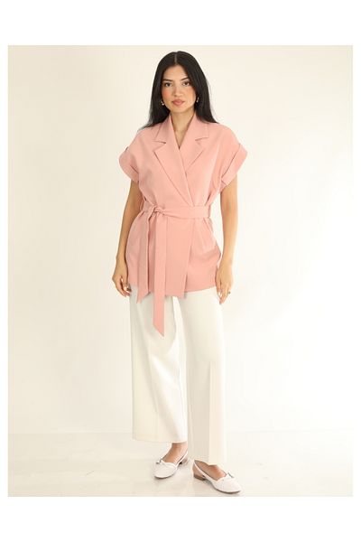 DEQ FASHION Women's Pink Off-Shoulder Oversize Belted Vest