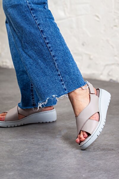 DERİMİSS Women's Genuine Leather Orthopedic Wedge Heeled Sandals