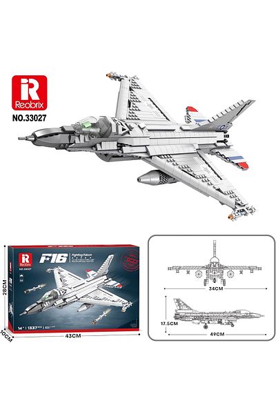 REOBRIX F-16 Fighting Falcon Fighter Aircraft, Technical Block Building Kit (1427 Parts)