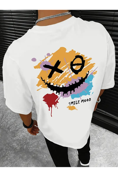 AEMİ Unisex osmeh raspoloženje Oversize kroj okrugla kragna T-shirt
