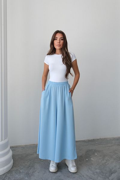 Hatun Atila Wide Cut Flared Double Crepe Trouser Skirt with Elastic Waist - Ice Blue