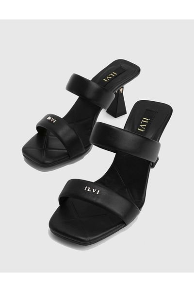 İLVİ Downey Genuine Leather Black Women's Heeled Slippers
