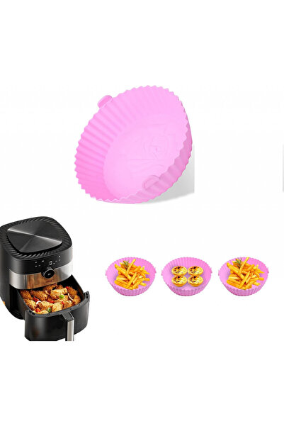 Juingio air fryer basket, silicone, pink, 20 cm